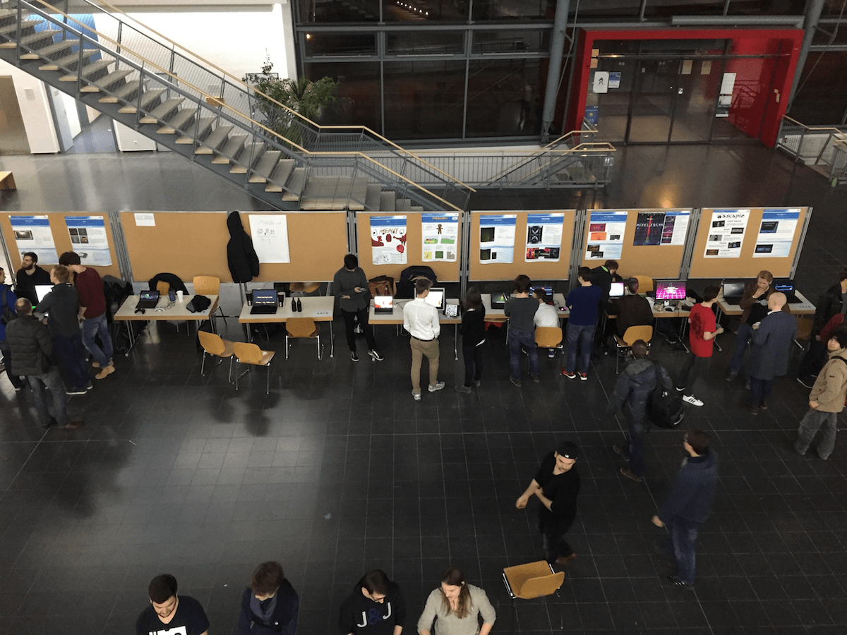 Exhibition hall with people