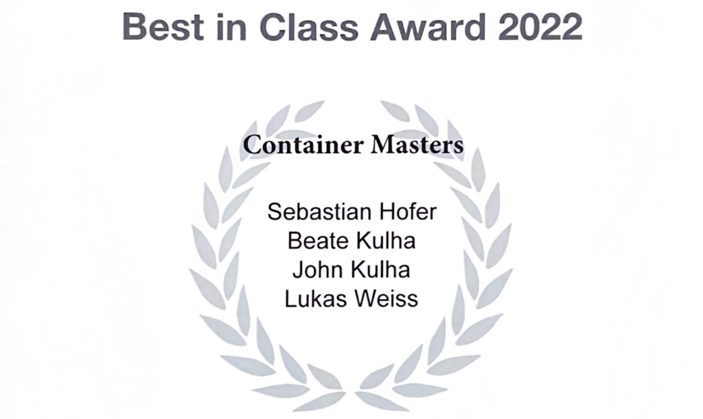 Container Masters Best In Class certificate