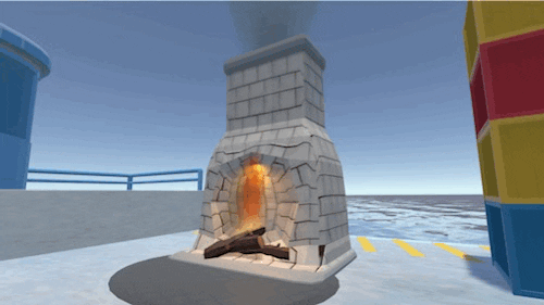 Looping animation of a fireplace