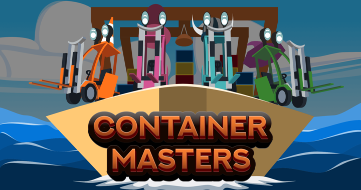 Illustration of Container Masters with four forklifts on a ship